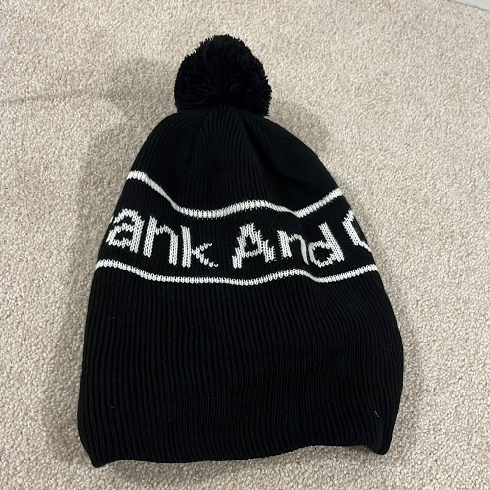 Frank and Oak Black Beanie with White Logo New hat w tags unisex